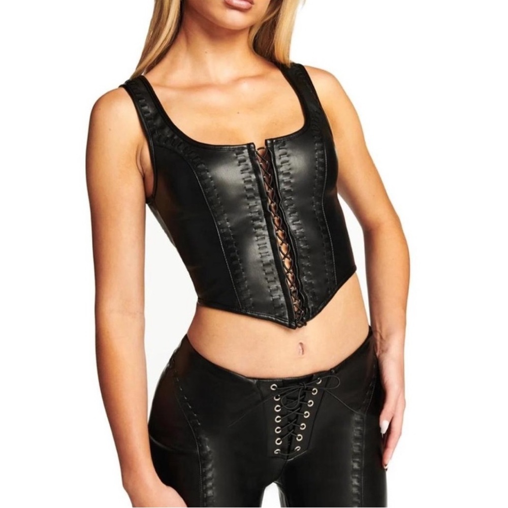 NWT Black leather I.Am.Gia. corset top size S